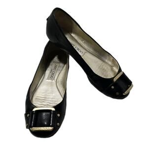 JIMMY CHOO Leather Ballet Flats Shoes Black Women's EU 36/US 6 ITALY MADE
